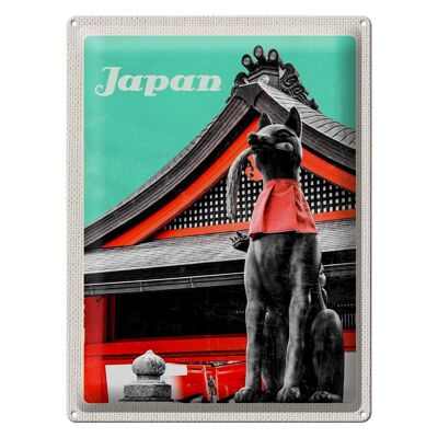 Blechschild Reise 30x40cm Japan Miyajima Tempel Kitsune Statue