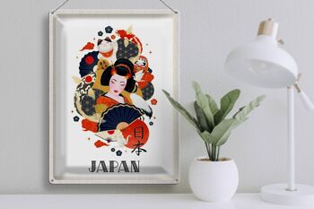 Signe en étain voyage 30x40cm, femme japonaise, chat, poisson, Culture artistique 3