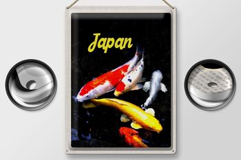 Signe en étain voyage 30x40cm, japon, asie, poisson Koi, rouge, or, blanc 2