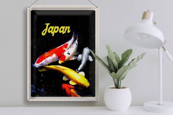 Signe en étain voyage 30x40cm, japon, asie, poisson Koi, rouge, or, blanc 3