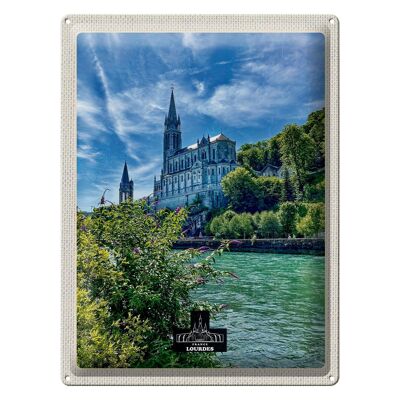 Blechschild Reise 30x40cm Frankreich Lourdes Meer Kirche Natur