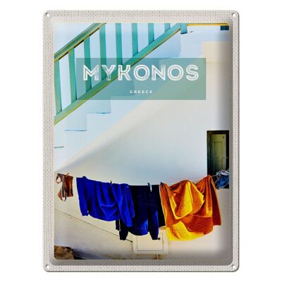 Signe en étain voyage 30x40cm, grèce, bâtiment Mykonos