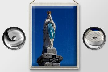 Plaque tôle voyage 30x40cm France Lourdes sculpture or blanc 2
