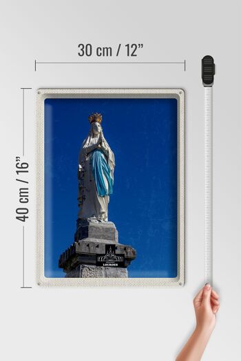 Plaque tôle voyage 30x40cm France Lourdes sculpture or blanc 4