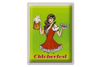 Panneau en étain voyage 30x40cm, Munich Oktoberfest femme Dirndl bière 1