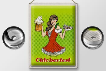 Panneau en étain voyage 30x40cm, Munich Oktoberfest femme Dirndl bière 2