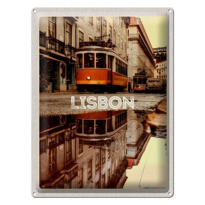 Targa in metallo da viaggio 30x40 cm Lisbona Europa Tram City