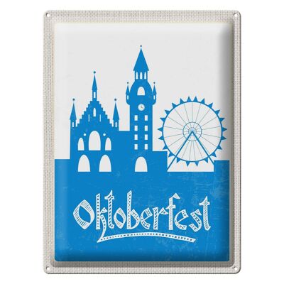 Targa in metallo da viaggio 30x40 cm Monaco di Baviera Oktoberfest Ruota panoramica blu