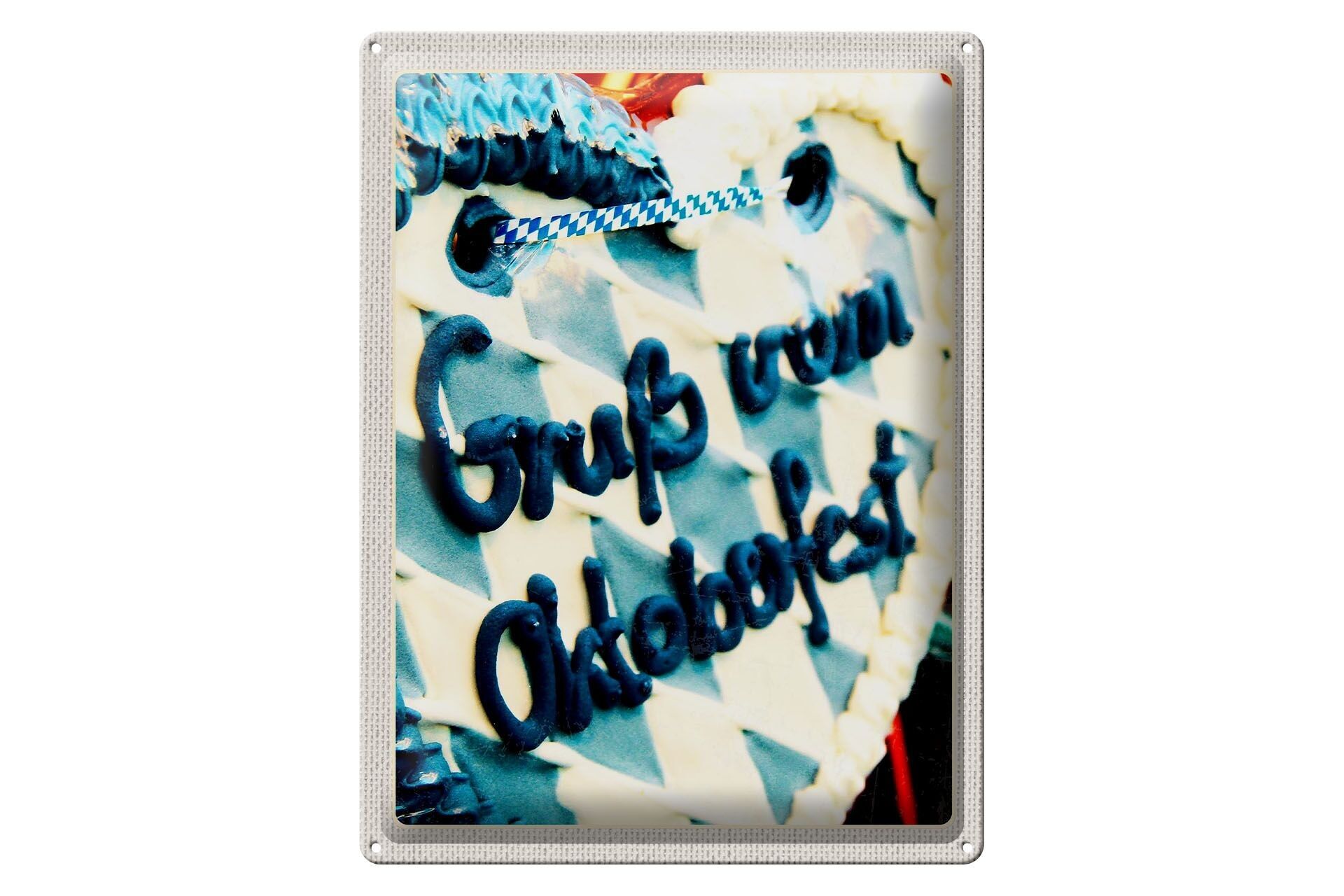 Targa in metallo da viaggio 30x40 cm Monaco di Baviera Oktoberfest pan di zenzero blu