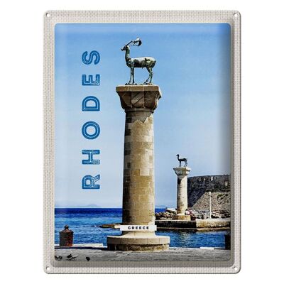 Blechschild Reise 30x40cm Griechenland Rhodos Meer Skulptur