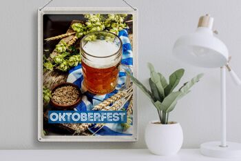 Panneau en étain voyage 30x40cm verre à bière Oktoberfest bois de blé 3