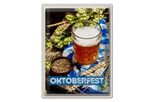 Blechschild Reise 30x40cm Oktoberfest Bier Glas Weizen Holz