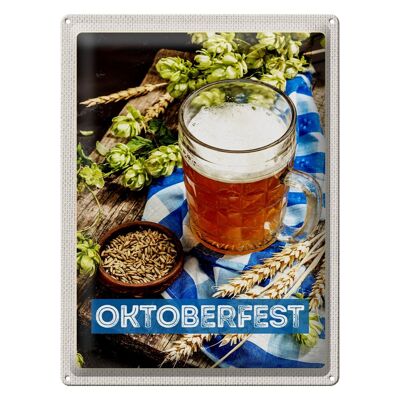 Cartel de chapa de viaje 30x40cm Oktoberfest vaso de cerveza trigo madera