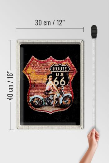 Signe en étain voyage 30x40cm, USA America Route US 66 moto femme 4