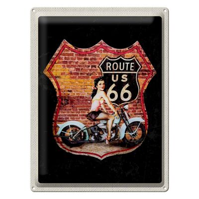 Signe en étain voyage 30x40cm, USA America Route US 66 moto femme