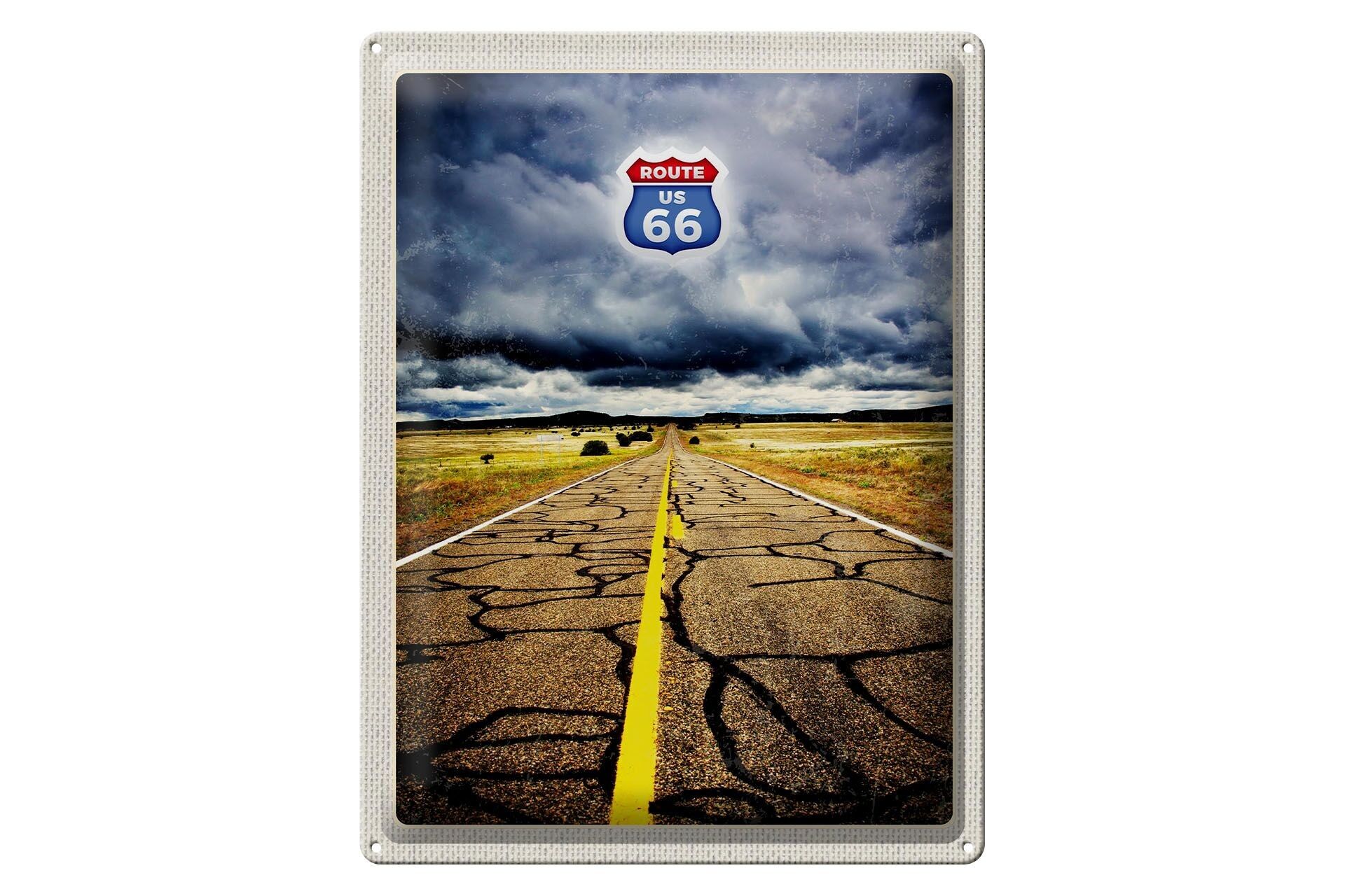 Blechschild Reise 30x40cm Amerika USA Route 66 Straße Gewitter