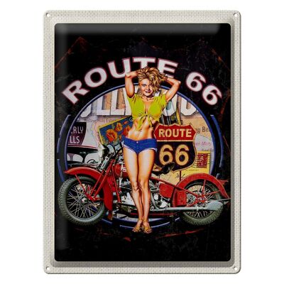 Targa in metallo da viaggio 30x40 cm USA America Route US 66 Biker Woman