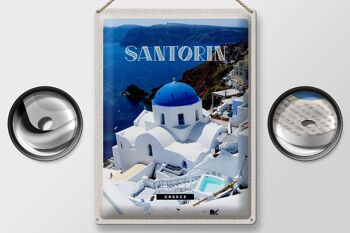 Plaque en tôle voyage 30x40cm Santorin Grèce bâtiment blanc bleu 2