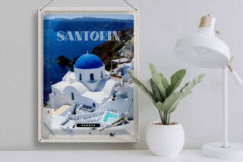 Plaque en tôle voyage 30x40cm Santorin Grèce bâtiment blanc bleu 3