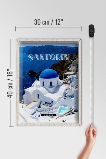 Plaque en tôle voyage 30x40cm Santorin Grèce bâtiment blanc bleu 4