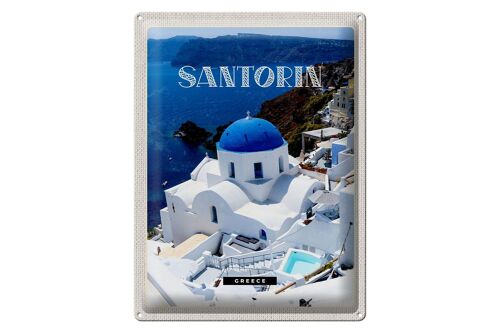 Blechschild Reise 30x40cm Santorini Greece Gebäude weiß blau