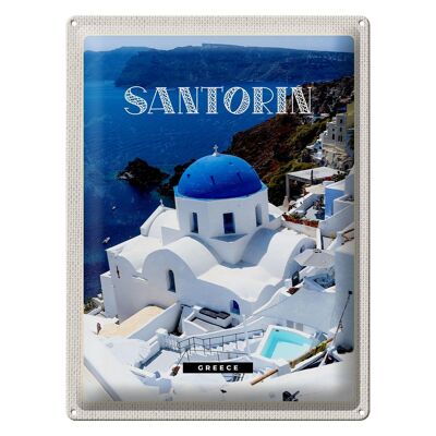 Targa in metallo da viaggio 30x40 cm Santorini Grecia edificio bianco blu