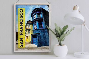Plaque en tôle voyage 30x40cm San Francisco America maisons bleu jaune 3