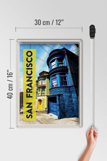 Plaque en tôle voyage 30x40cm San Francisco America maisons bleu jaune 4