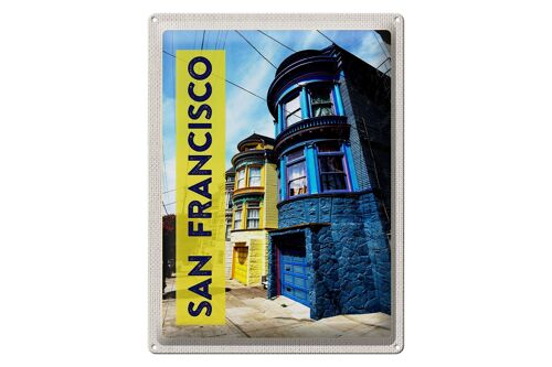 Blechschild Reise 30x40cm San Francisco Amerika Häuser blau gelb