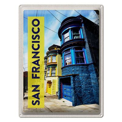 Targa in metallo da viaggio 30x40 cm San Francisco America case blu giallo