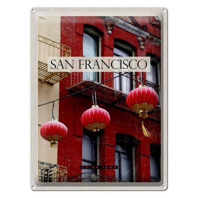 Targa in metallo da viaggio 30x40 cm San Francisco America rosso China Town