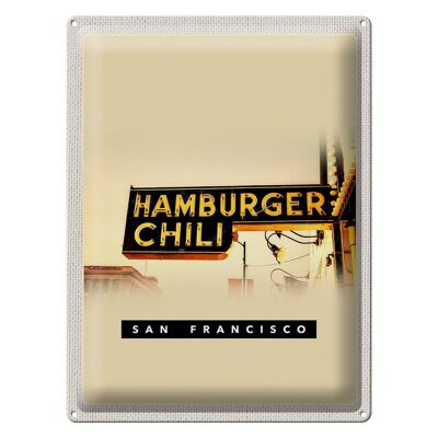 Targa in metallo da viaggio 30x40 cm San Francisco Hamburger Chili Food