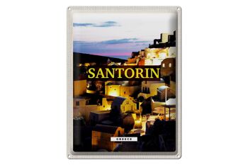Plaque en tôle voyage 30x40cm Santorin vue nocturne de la ville 1