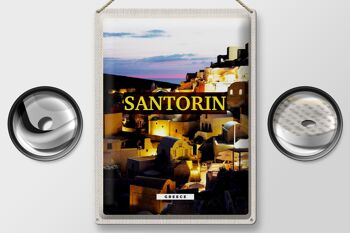 Plaque en tôle voyage 30x40cm Santorin vue nocturne de la ville 2