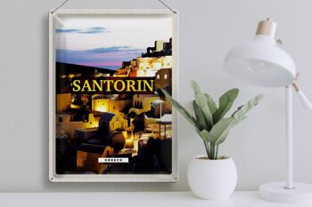 Plaque en tôle voyage 30x40cm Santorin vue nocturne de la ville 3