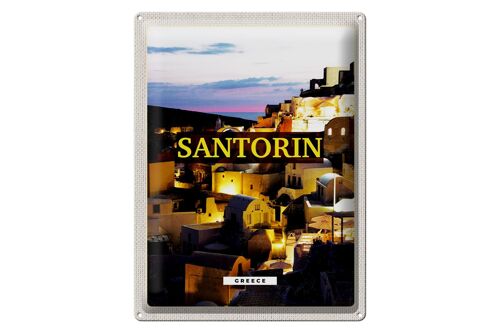 Blechschild Reise 30x40cm Santorini Abend Aussicht auf die Stadt