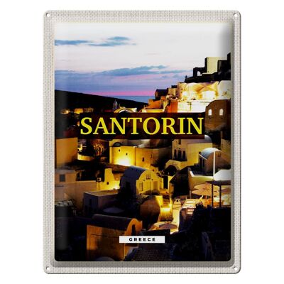 Blechschild Reise 30x40cm Santorini Abend Aussicht auf die Stadt