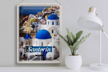 Plaque en tôle voyage 30x40cm Santorin Grèce ville blanc bleu 3