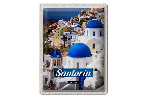 Blechschild Reise 30x40cm Santorini Greece Stadt weiß blau