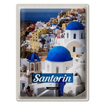 Targa in metallo da viaggio 30x40 cm Santorini Grecia città bianco blu