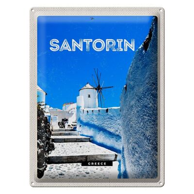 Cartel de chapa viaje 30x40cm Santorini Grecia escalera blanca