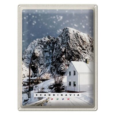 Cartel de chapa de viaje, 30x40cm, Escandinavia, nieve, invierno, montaña, casa