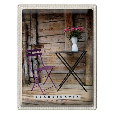 Blechschild Reise 30x40cm Skandinavien Terrasse Stuhl Tisch Blume