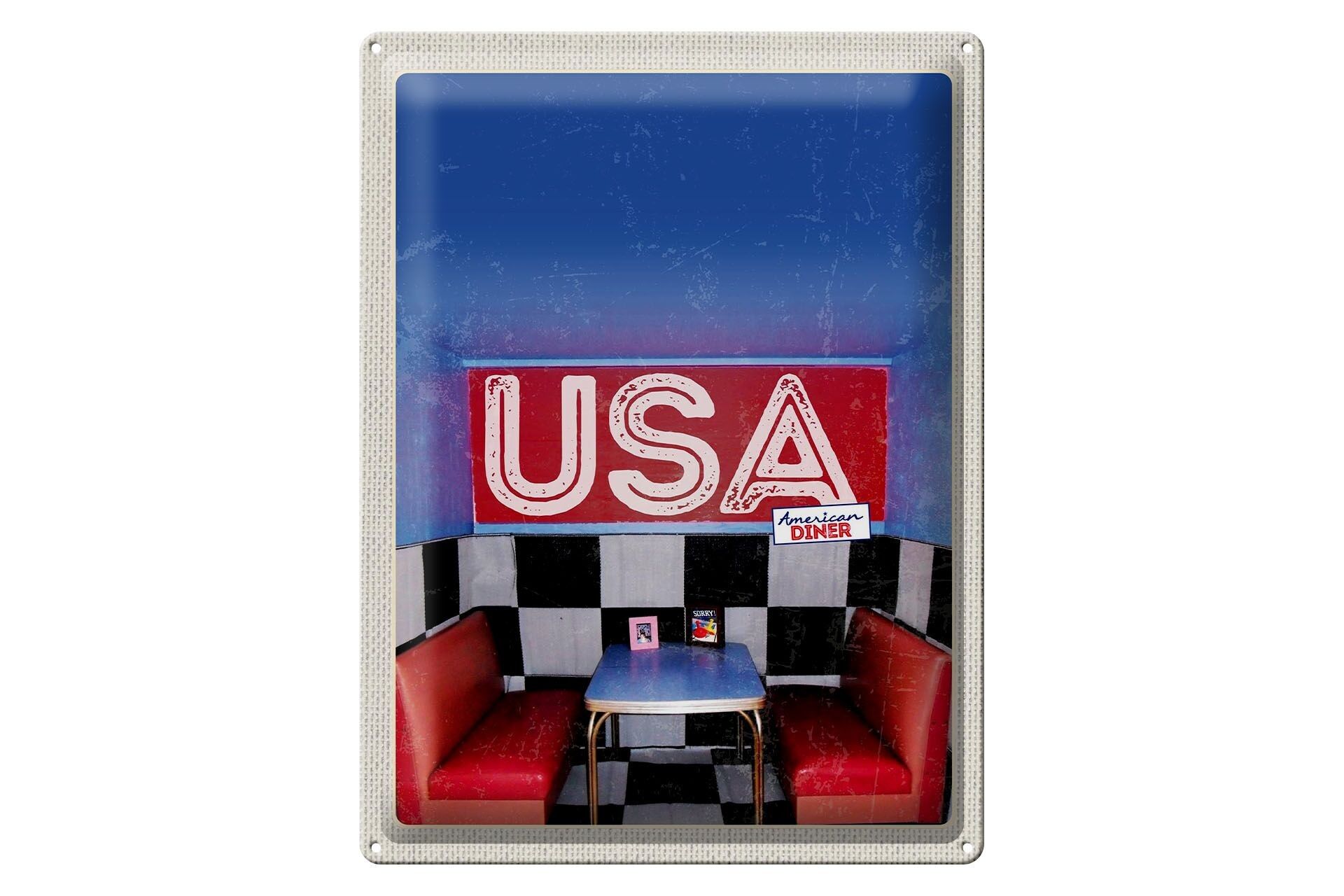 Targa in metallo da viaggio 30x40 cm America Diner dall'interno