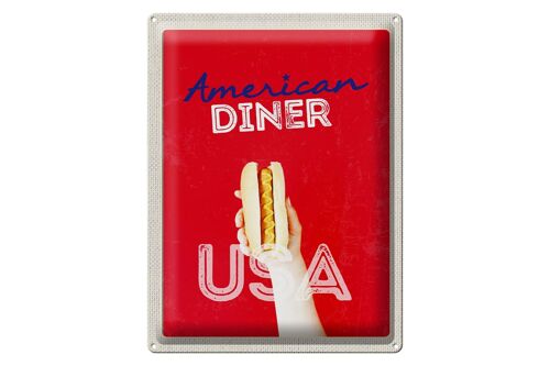 Blechschild Reise 30x40cm Amerika USA Hot Dog Fast Food Gericht