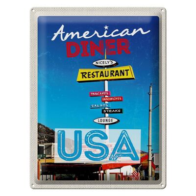 Panneau en étain voyage 30x40cm, Restaurant américain, crêpes, Steaks, salade