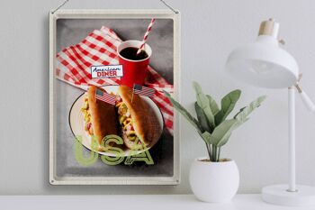 Signe en étain voyage 30x40cm, Amérique USA Hot Dog Concombre Moutarde Cola 3