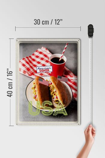 Signe en étain voyage 30x40cm, Amérique USA Hot Dog Concombre Moutarde Cola 4