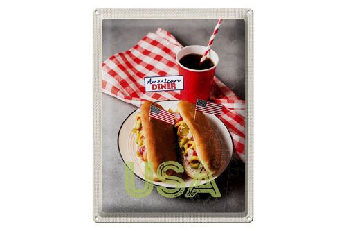 Blechschild Reise 30x40cm Amerika USA Hot Dog Gurken Senf Cola