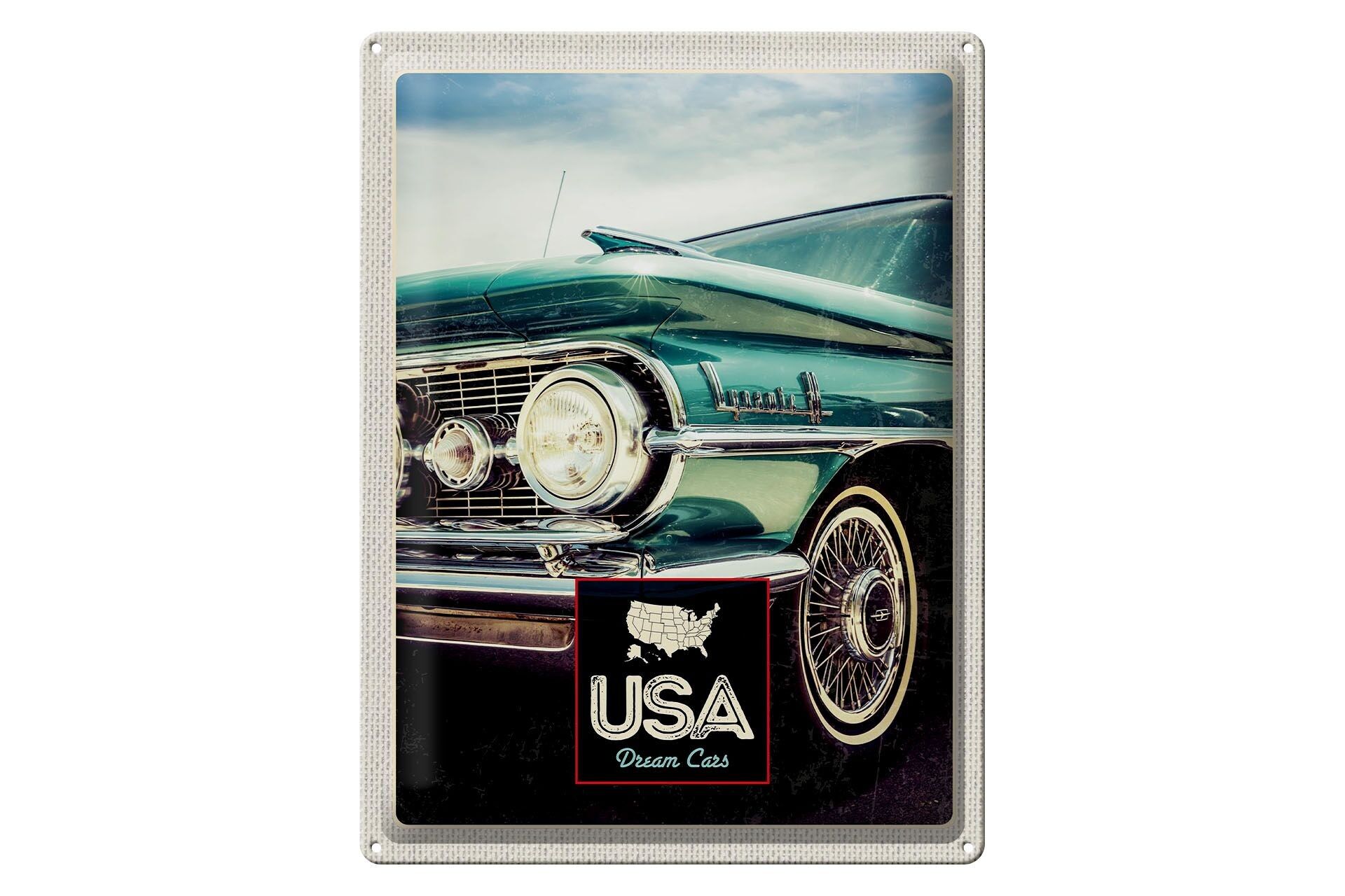 Targa in metallo da viaggio 30x40 cm USA America blu auto d'epoca